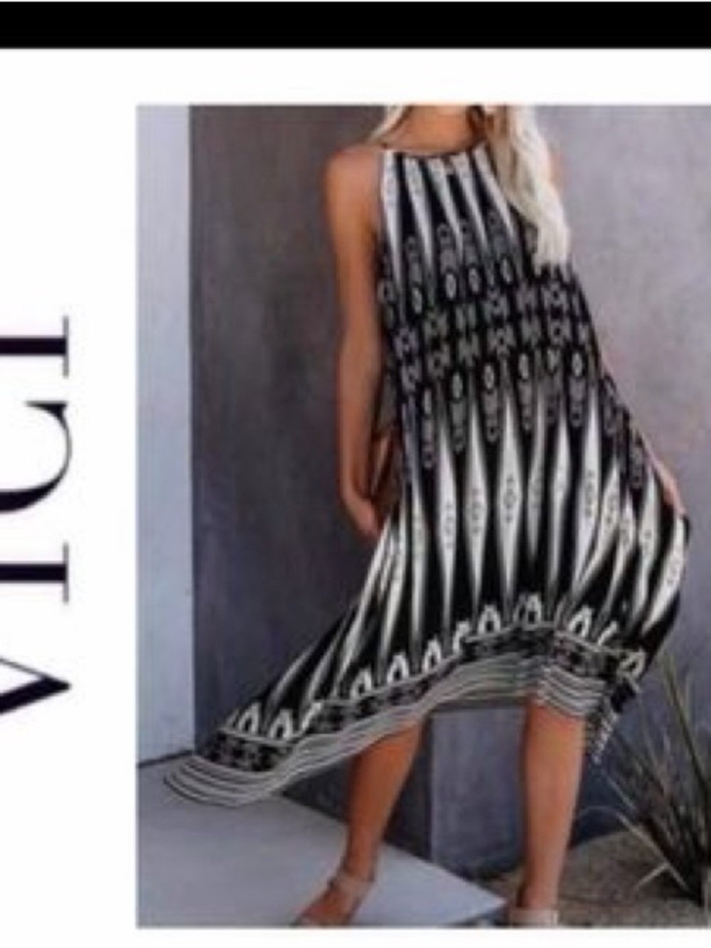 Vici Black & White Printed High-Low Halter Dress